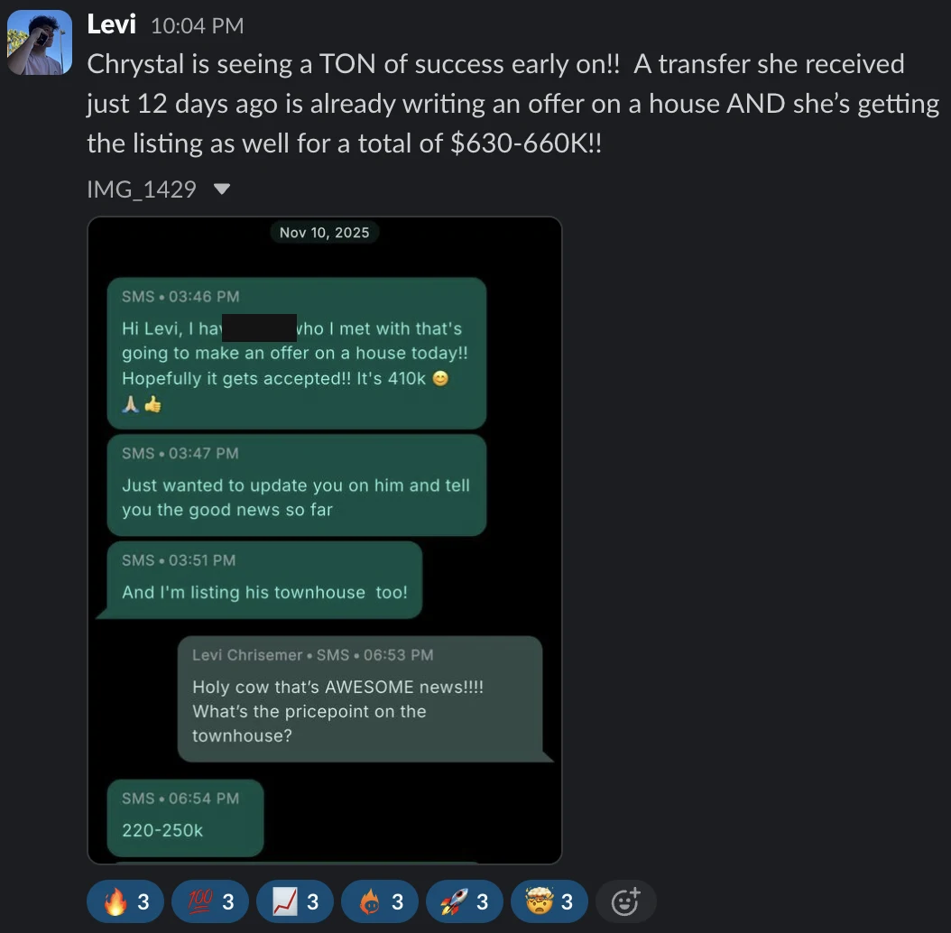 A transfer from 12 days earlier, writing an offer and listing his townhouse.