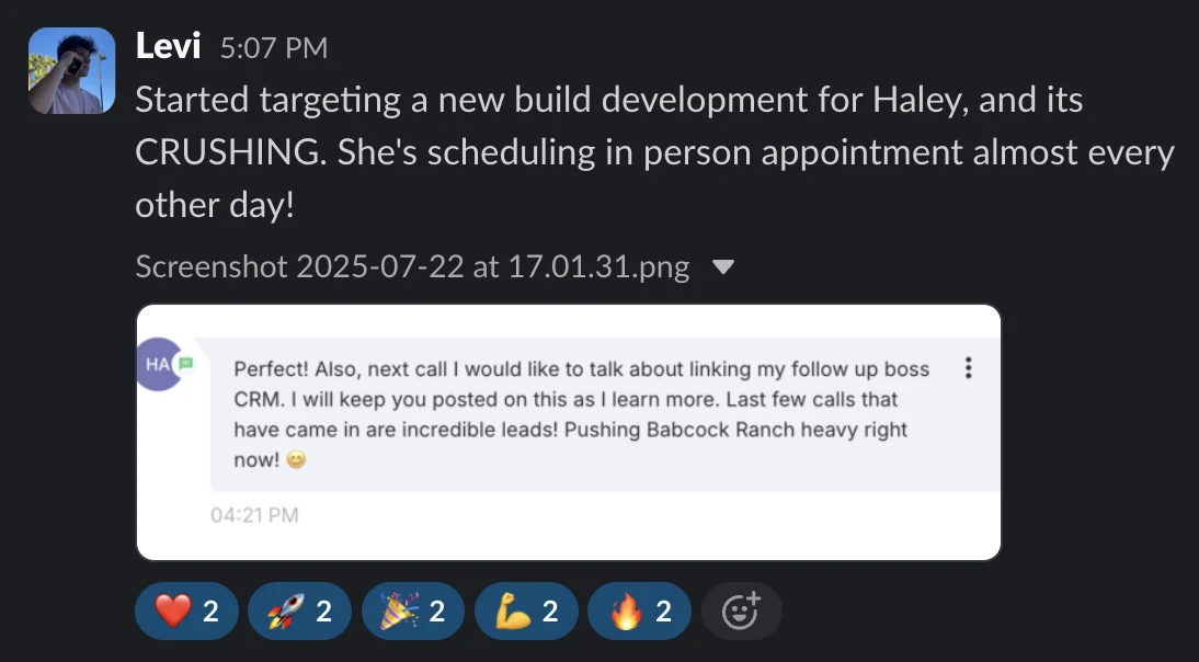 Her new-build campaign: in-person appointments almost every other day.