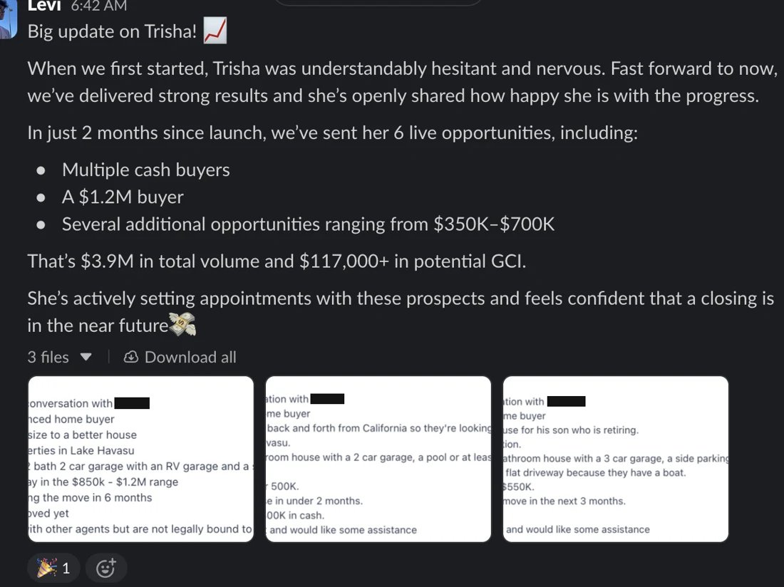 2 months in: 6 live opportunities, $3.9M in total volume.